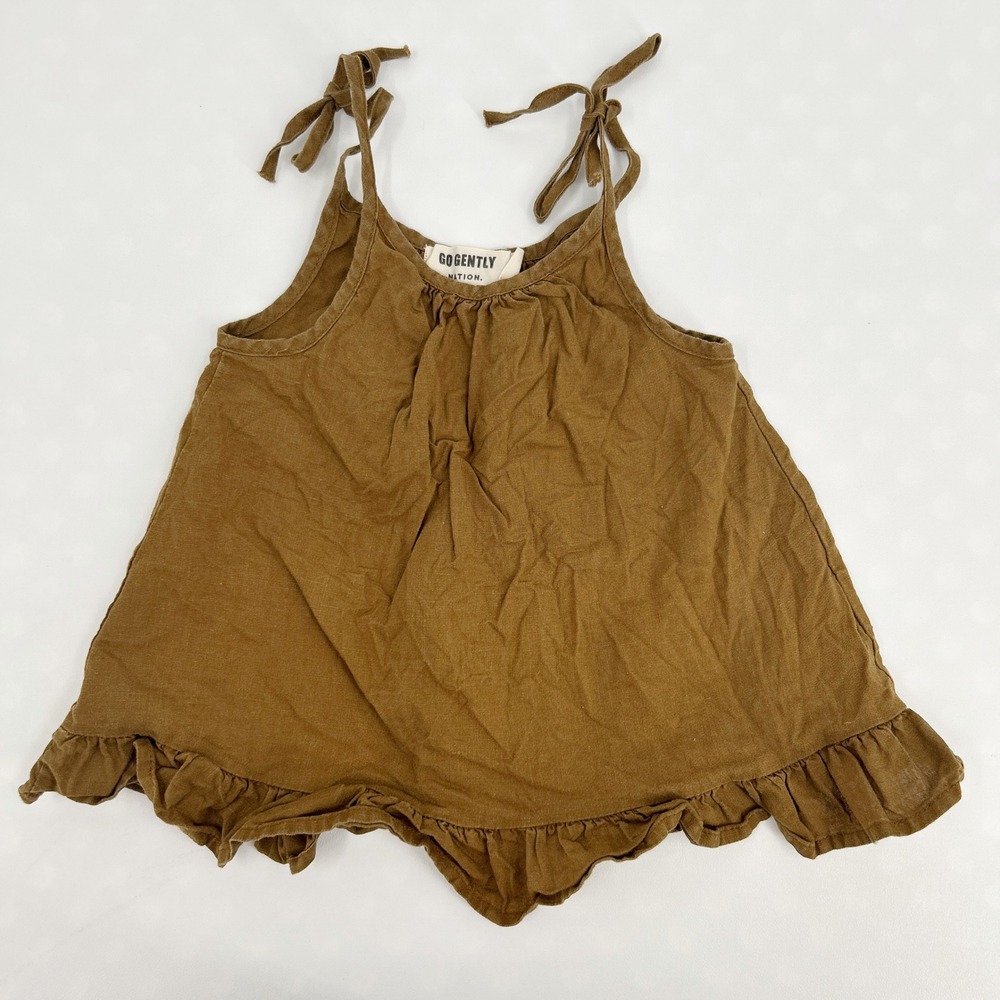 Go Gently Nation Girls Hemp Organic Cotton Blend Tie Strap Ruffle‎ Hem Dress 3T